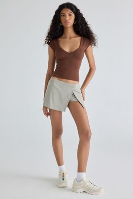 Out From Under Out From Under Show Off Slit Mini Skort in Stone, Women's at Urban Outfitters