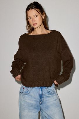 Out From Under Out From Under So Soft Oversized Off-The-Shoulder Sweater in Chocolate, Women's at Urban Outfitters