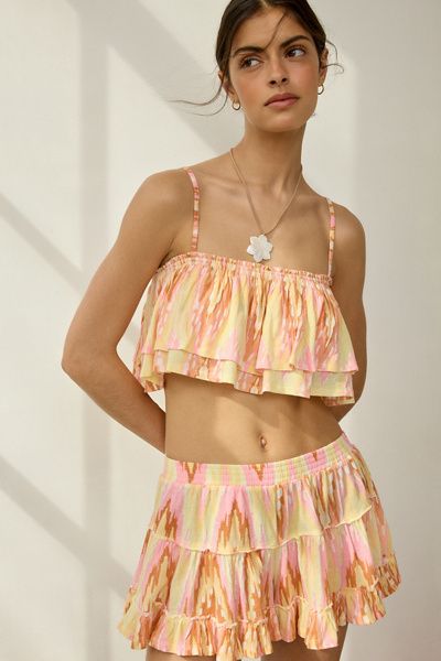 Out From Under Out From Under Summer Lovin' Printed Tiered Ruffle Skirt 2-Piece Set in Coral, Women's at Urban Outfitters