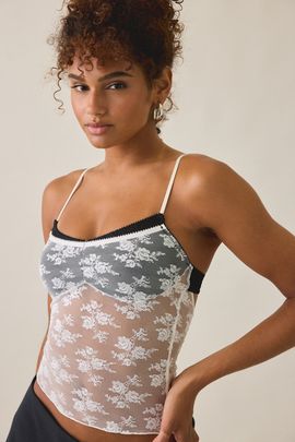 Out From Under Out From Under Zola Sheer Lace Layered Cami in Black/White, Women's at Urban Outfitters