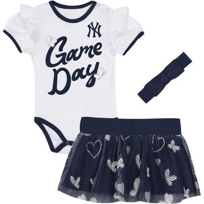 Outerstuff Newborn Outerstuff White/Navy New York Yankees Bodysuit, Headband & Skirt Set 