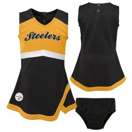 Outerstuff Outerstuff Girls Preschool Black Pittsburgh Steelers Two-Piece Cheer Captain Jumper Dress with Bloomers Set 