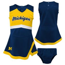 Outerstuff Outerstuff Girls Preschool Navy Michigan Wolverines Two-Piece Cheer Captain Jumper Dress & Bloomers Set 