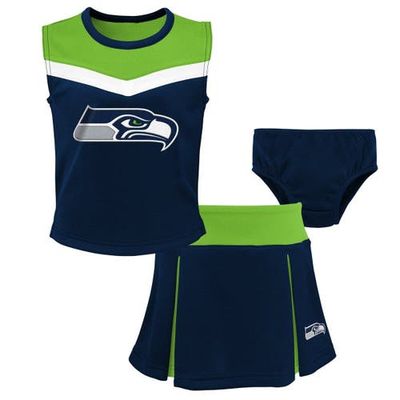 Outerstuff Outerstuff Girls Preschool Navy Seattle Seahawks Spirit Cheerleader Two-Piece Set with Bloomers 