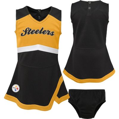 Outerstuff Outerstuff Girls Toddler Black Pittsburgh Steelers Cheer Captain Dress with Bloomers 