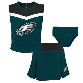 Outerstuff Outerstuff Girls Toddler Midnight Green Philadelphia Eagles Spirit Cheer Three-Piece Cheerleader Set 