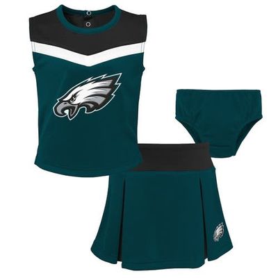 Outerstuff Outerstuff Girls Toddler Midnight Green Philadelphia Eagles Spirit Cheer Three-Piece Cheerleader Set 