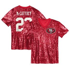 Outerstuff Outerstuff Girls Youth Christian McCaffrey Scarlet San Francisco 49ers Sequin V-Neck Fashion Jersey 