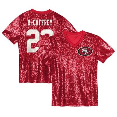 Outerstuff Outerstuff Girls Youth Christian McCaffrey Scarlet San Francisco 49ers Sequin V-Neck Fashion Jersey 