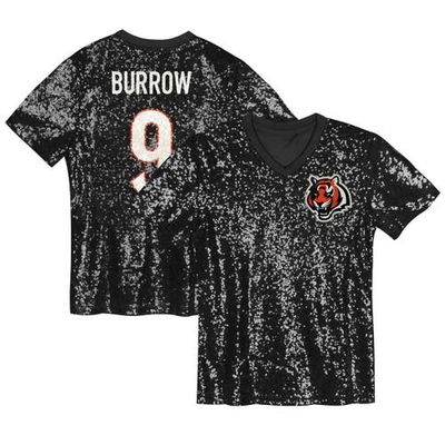 Outerstuff Outerstuff Girls Youth Joe Burrow Black Cincinnati Bengals Sequin V-Neck Fashion Jersey 