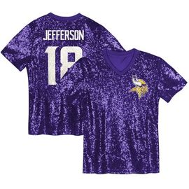 Outerstuff Outerstuff Girls Youth Justin Jefferson Purple Minnesota Vikings Sequin V-Neck Fashion Jersey 