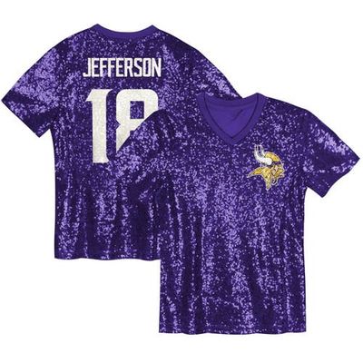 Outerstuff Outerstuff Girls Youth Justin Jefferson Purple Minnesota Vikings Sequin V-Neck Fashion Jersey 