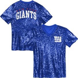 Outerstuff Outerstuff Girls Youth Royal New York Giants Wordmark Sequin V-Neck Top 