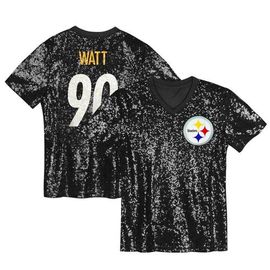 Outerstuff Outerstuff Girls Youth T.J. Watt Black Pittsburgh Steelers Sequin V-Neck Fashion Jersey 