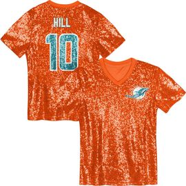 Outerstuff Outerstuff Girls Youth Tyreek Hill Orange Miami Dolphins Sequin V-Neck Fashion Jersey 