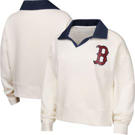 Outerstuff Outerstuff Girls Youth White Boston Red Sox Ballpark Hit Collared V-Neck Pullover Sweatshirt 