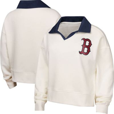 Outerstuff Outerstuff Girls Youth White Boston Red Sox Ballpark Hit Collared V-Neck Pullover Sweatshirt 
