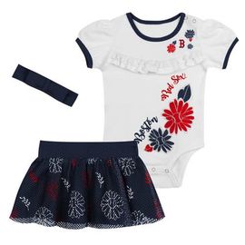Outerstuff Outerstuff Newborn White/Navy Boston Red Sox Sweet Catcher 3-Piece Bodysuit, Headband and Skirt Set 