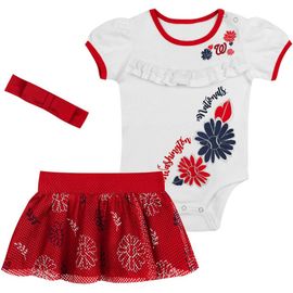 Outerstuff Outerstuff Newborn White/Red Washington Nationals Sweet Catcher 3-Piece Bodysuit, Headband and Skirt Set 