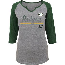 Outerstuff Outerstuff Women's Juniors Aaron Rodgers Heathered Gray/Green Green Bay Packers Over the Line Player Name & Number Tri-Blend 3/4-Sleeve V-Notch