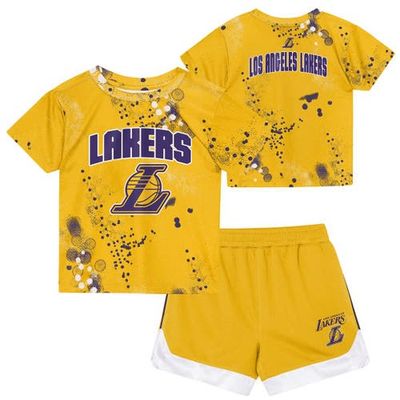 Outerstuff Preschool Outerstuff Gold Los Angeles Lakers Home Plate T-Shirt & Shorts Set 