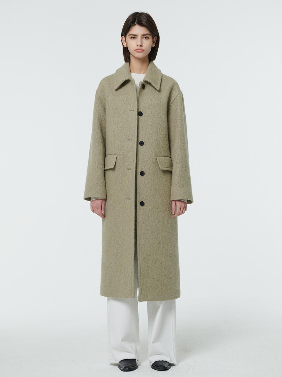 OUTSHELL Boucl Wool Single Collar Coat [Khaki Gray]