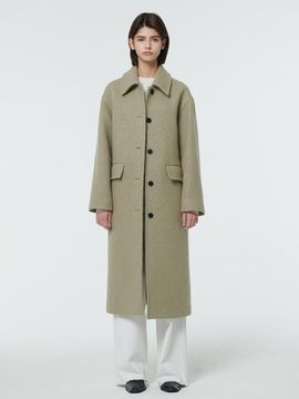 OUTSHELL Boucl Wool Single Collar Coat [Khaki Gray]