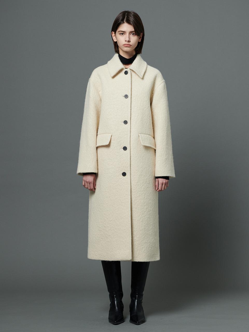 OUTSHELL Boucl Wool Single Collar Minimalist Coat [Cream]
