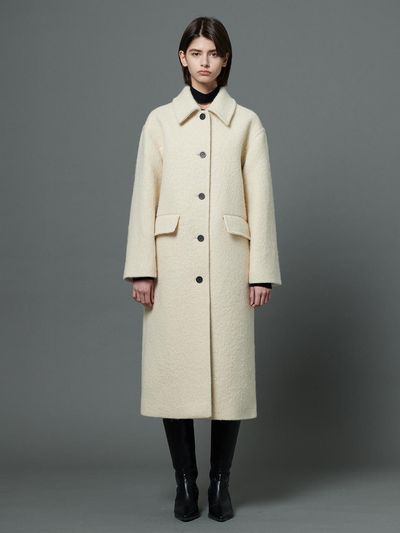 OUTSHELL Boucl Wool Single Collar Minimalist Coat [Cream]