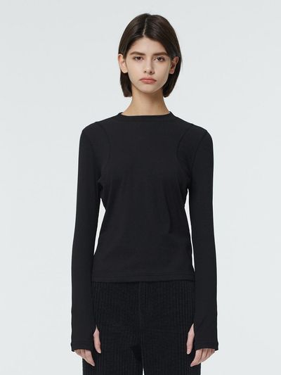 OUTSHELL Cover Stitch Premium Cotton T-shirt [Black]