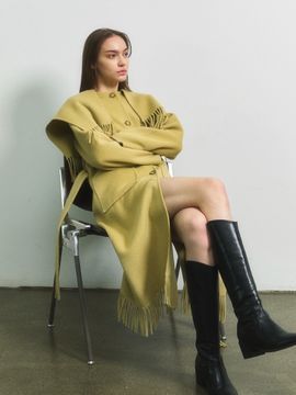 OUTSHELL Fringed Hand-made Wool Coat_Yellow