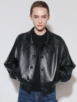 OUTSHELL Leather Wide Collar Quilted Blouson Jacket [Black]