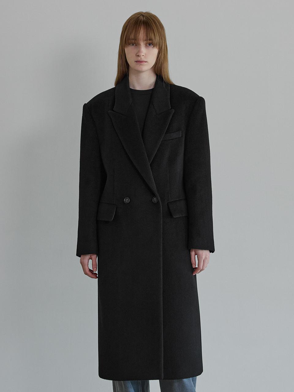 OUTSHELL Silk Blend Herringbone Overfit Coat [Black]