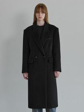 OUTSHELL Silk Blend Herringbone Overfit Coat [Black]