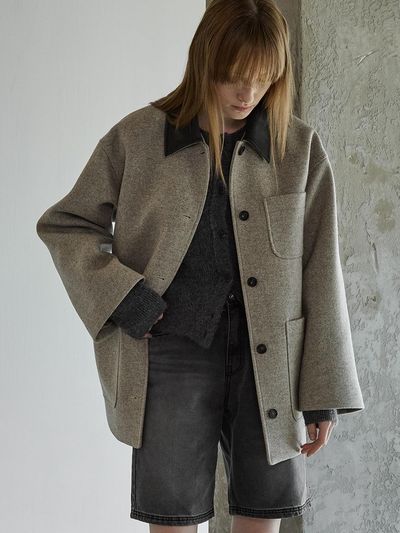 OUTSHELL Twill Wool Half Coat [Light Brown]