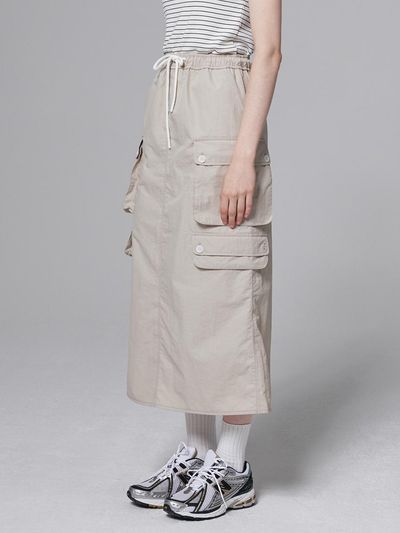 OUTSHELL Utility Cargo Mid-Length Straight Skirt [Beige]