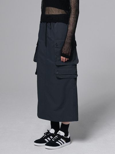 OUTSHELL Utility Cargo Mid-Length Straight Skirt [Dark Gray]