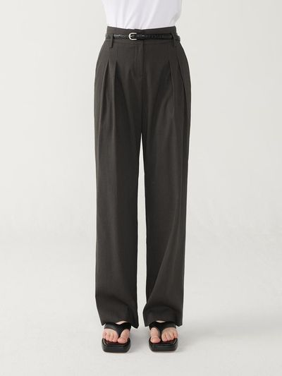 OUTSHELL Wrinkle Crepe Wide Elastic Banding Pants [Dark Warm Gray]