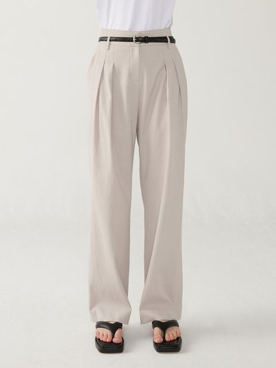 OUTSHELL Wrinkle Crepe Wide Elastic Banding Pants [Light Warm Gray]
