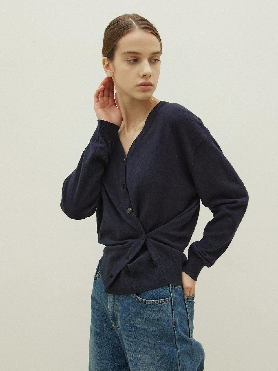 OVEOF Daily 2ways Button Wool Blend Cardigan [Navy]
