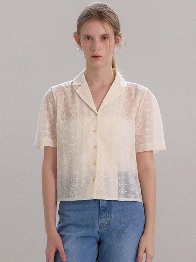 OVEOF Floral Lace Cotton Blend Shirt [Beige]