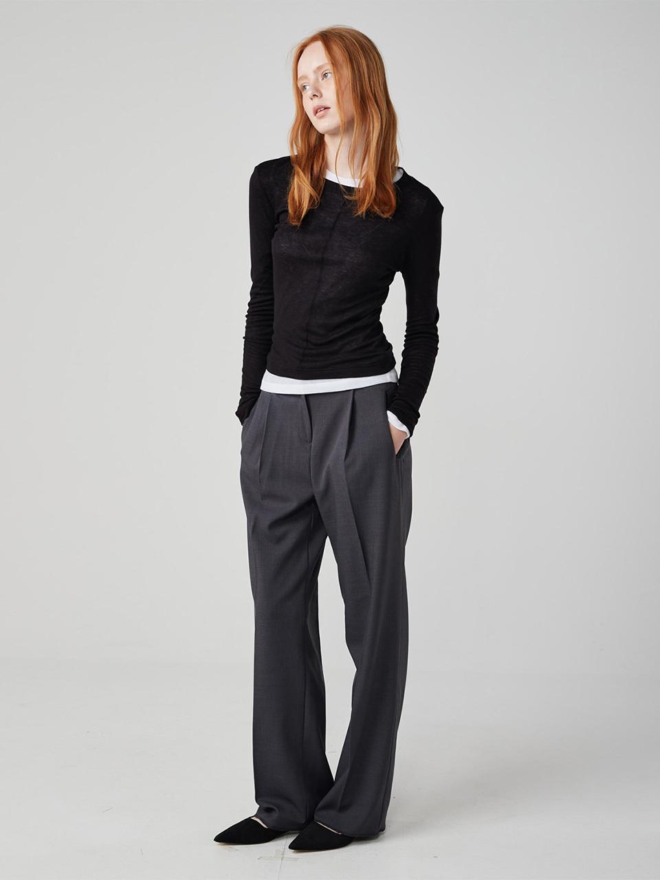 OVEOF Korean Tucked Wide Slacks [Gray]