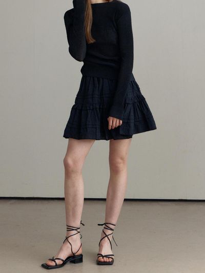 OVEOF Lace Cotton Mini Skirt [Black]