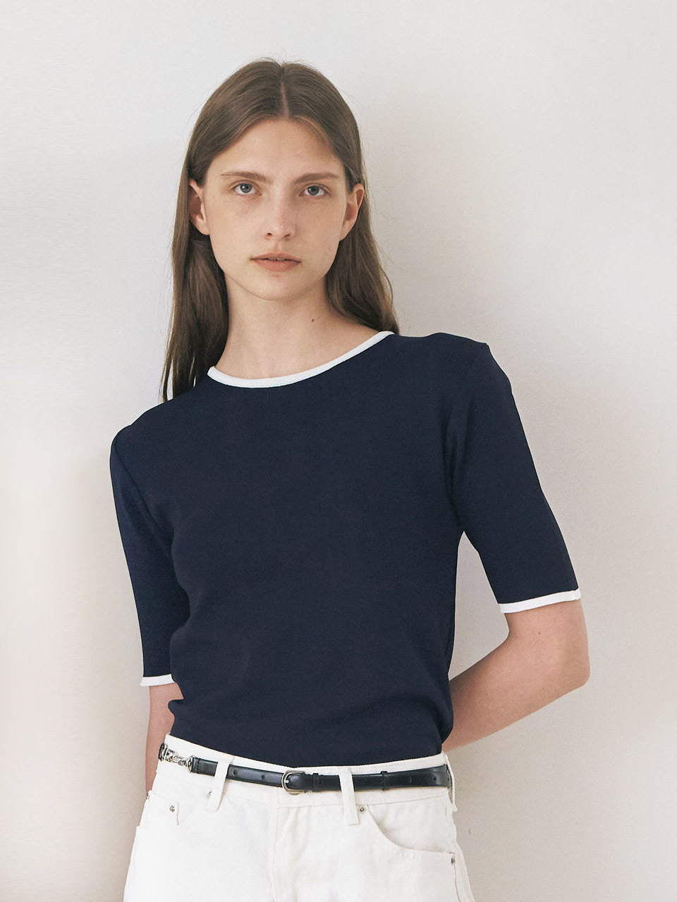 OVEOF Mond Short Sleeve Knit Top (Navy)