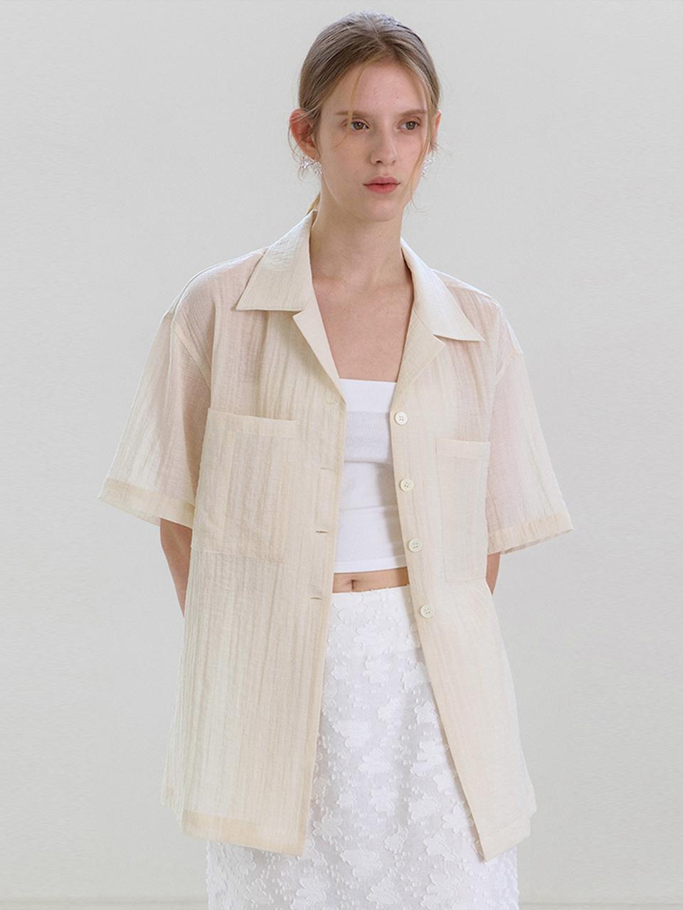 OVEOF Oversized Waist-tie Shirt [Beige]