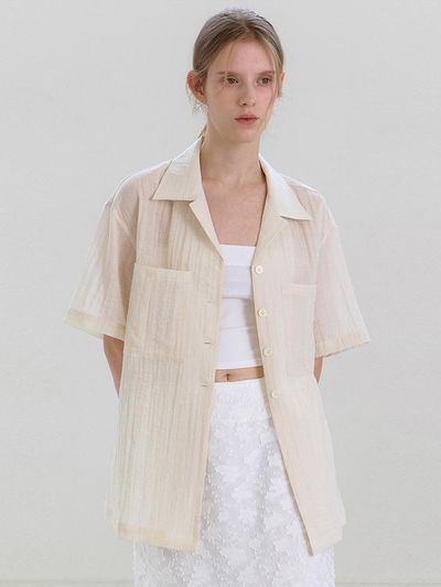 OVEOF Oversized Waist-tie Shirt [Beige]