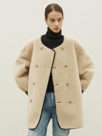 OVEOF Reversible Fur Hip Length Coat [Black]