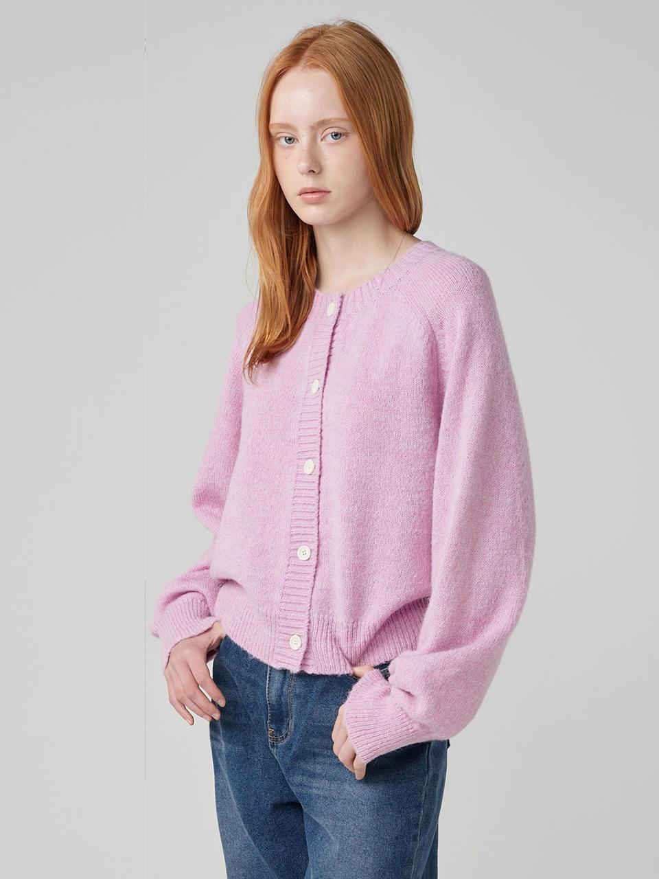 OVEOF Round Neck Wool Blend Cardigan [Pink]