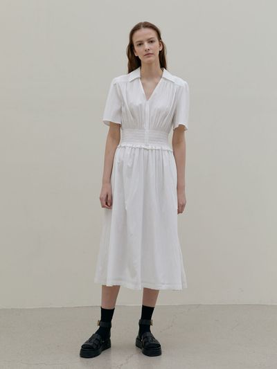 OVEOF Smoked Shirt Midi Dress (White)