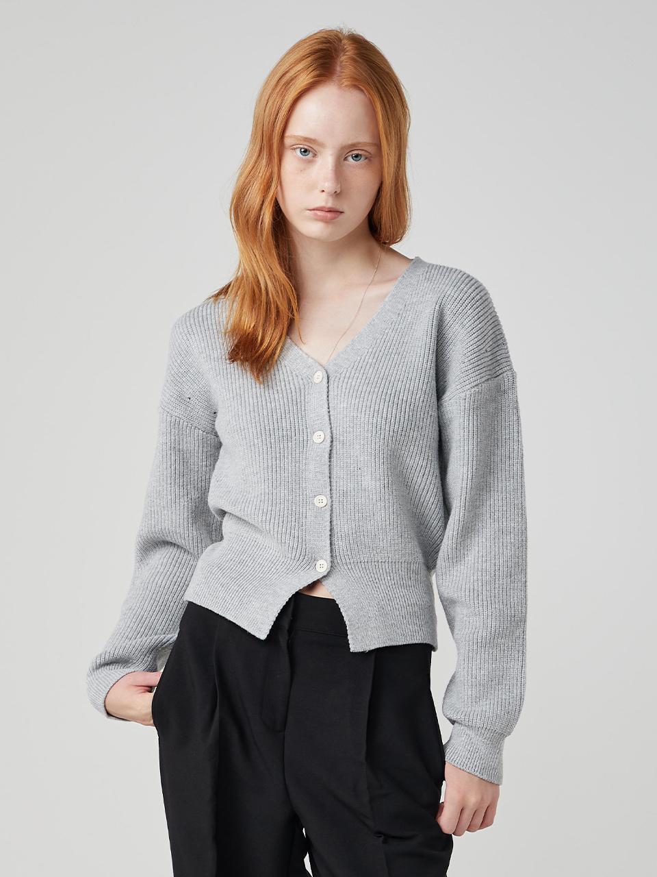 OVEOF V-neck Hip-length Daily Cardigan [Gray]